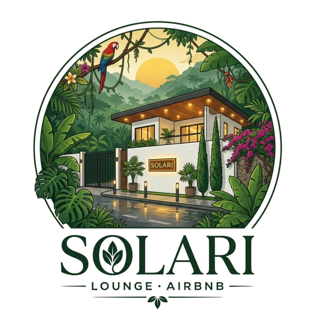 Solari Lounge Airbnb: emblema tropical y letras originales sin fondo